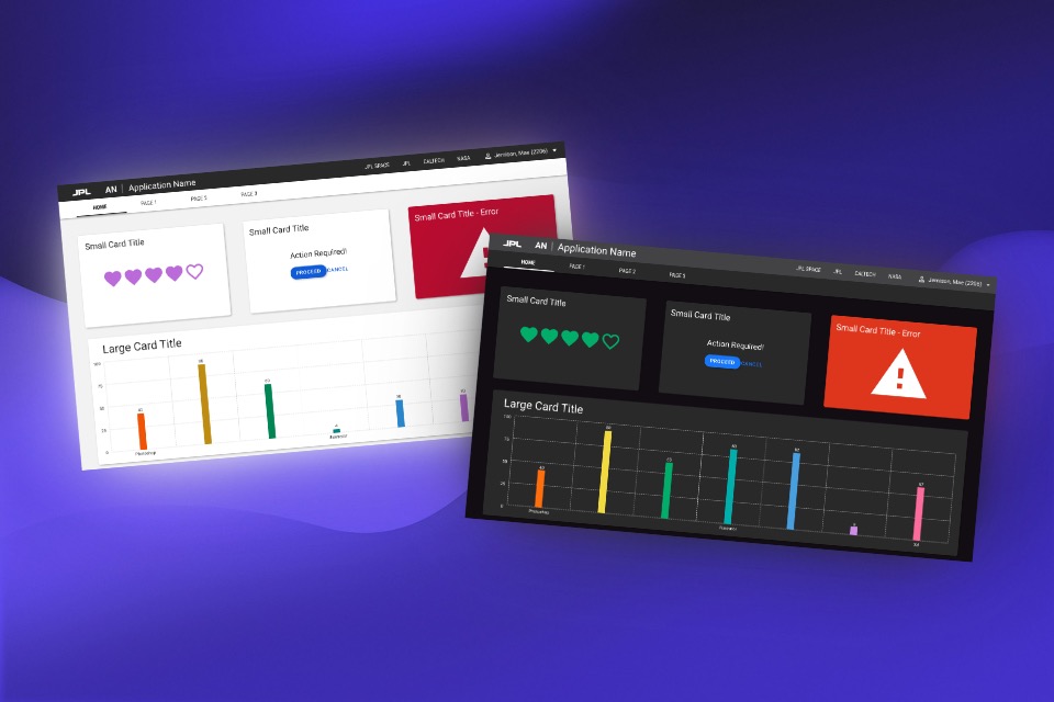 Examples of our proposed card layouts for web based applications in light and dark mode